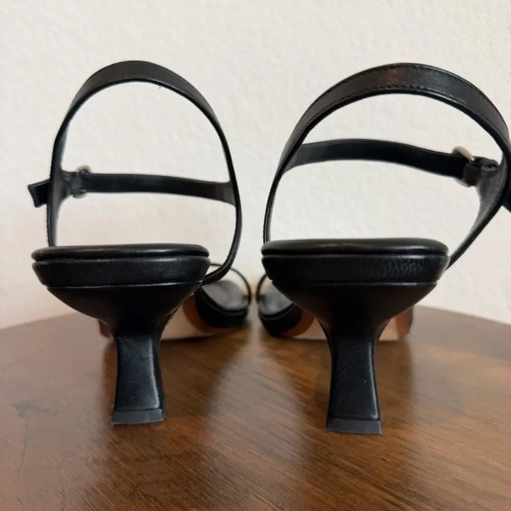 Vince Coco Leather Heeled Sandal Black Strappy Kitten Heel Square Toe Women’s 10